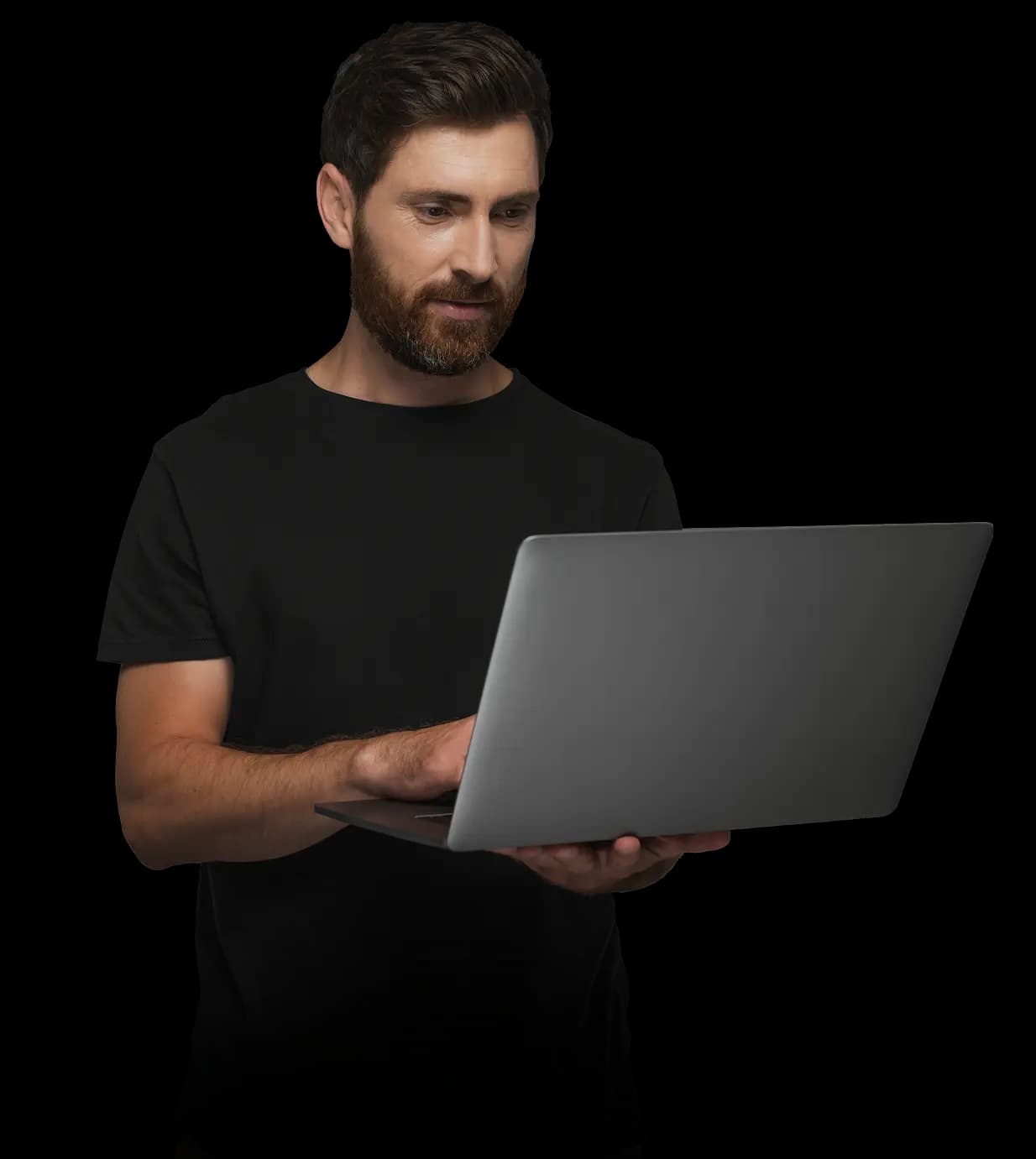 man holding a computer